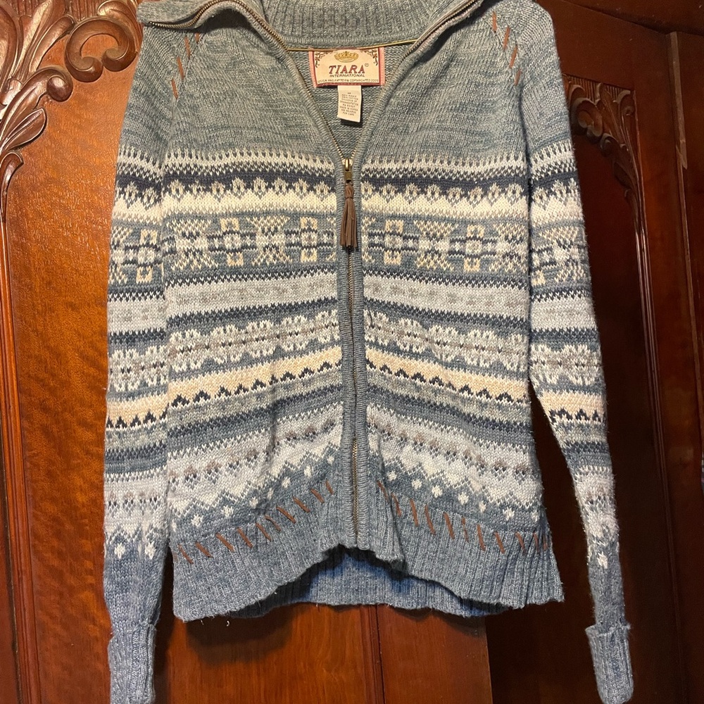 Tiara Blue and White Cardigan with Hood